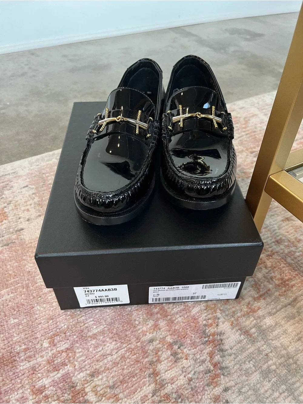 Saint Laurent Glossy Le Loafer Gold Detail Size 37